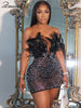 Znaiml Sexy Feathers Rhinestones Backless Diamond Sheer Mesh Bodycon