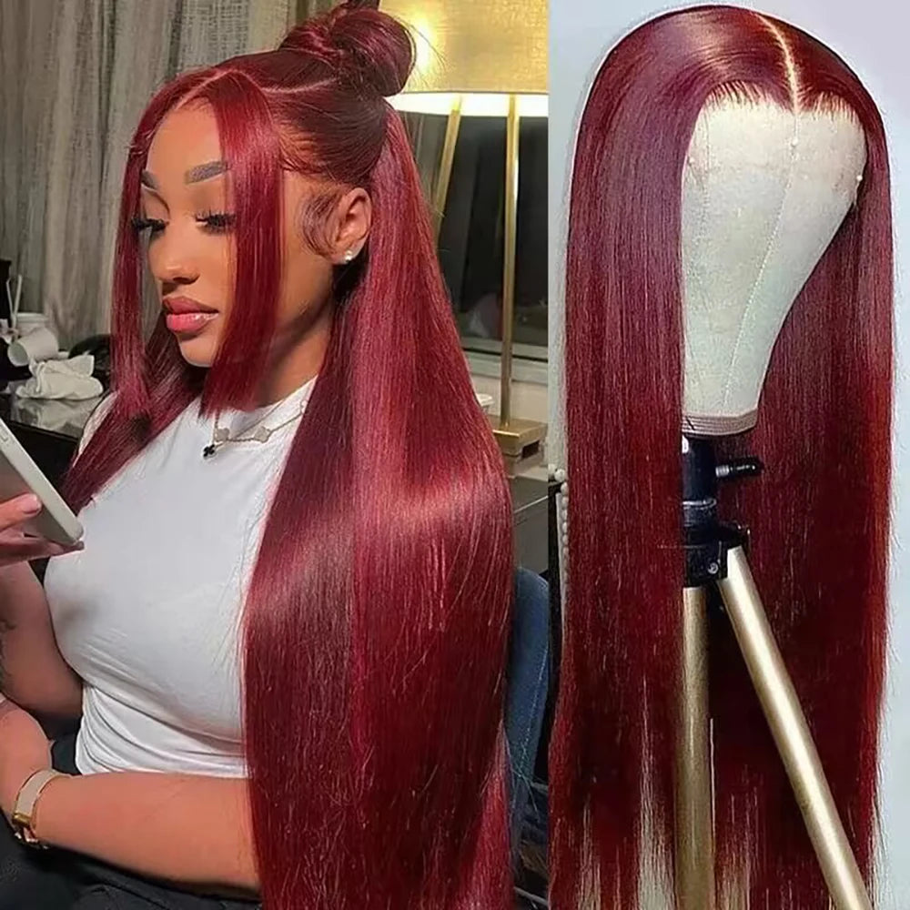 Burgundy 13x4 HD Lace Frontal Human Hair Wig Straight