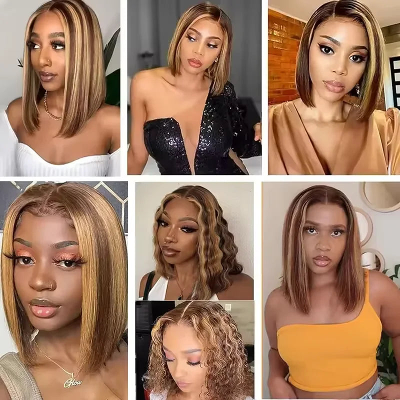 Highlight Brazilian Short Bob 13x6 HD Straight Lace Frontal Wig