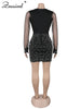 Znaiml Sexy Sheer Mesh Patchwork Rhinestone Bodycon Black Mini