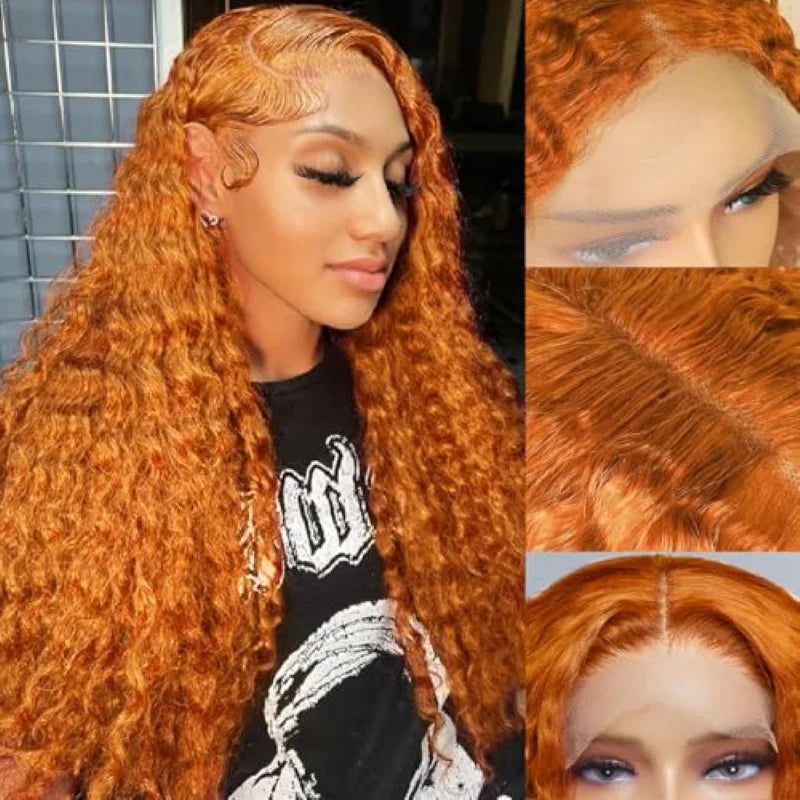 200 Density Ginger Orange Curly 13x4 HD Lace Frontal