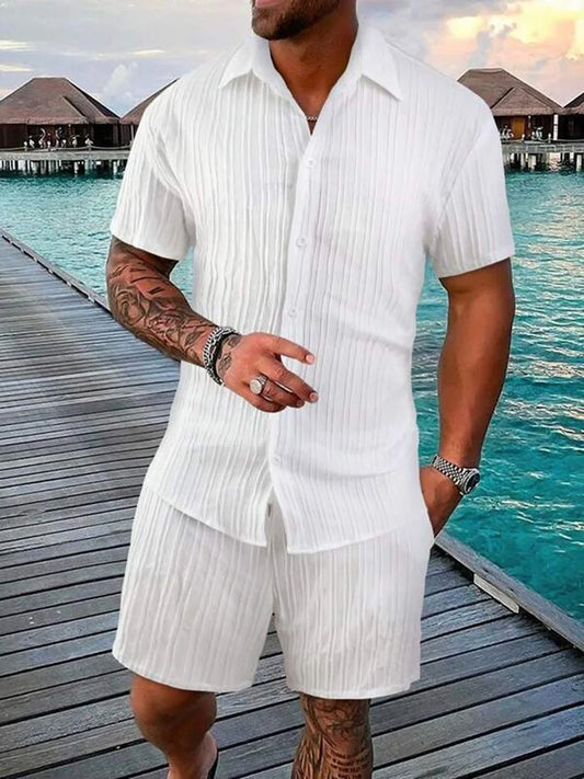 2025 Men's Fashion Summer New Style Casual Solid Color Stripe