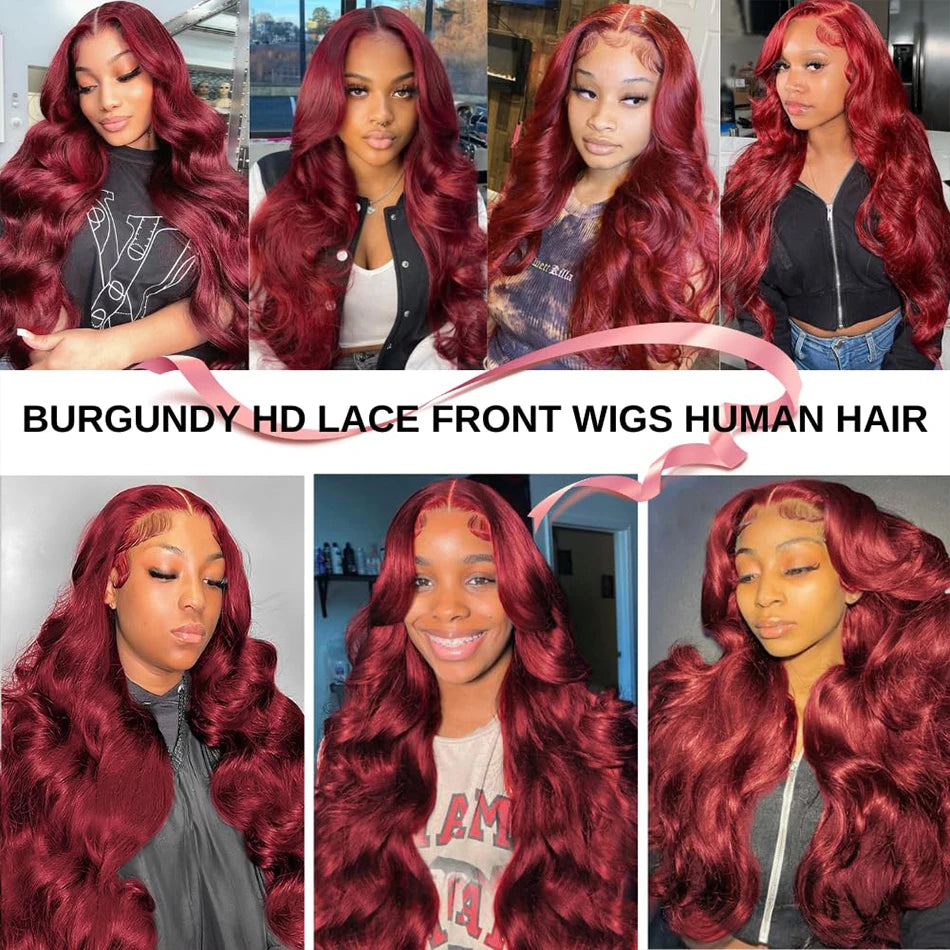 13x4 99j Burgundy Body wave Lace Front Human Hair