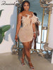 Znaiml Sexy Feathers Rhinestones Backless Diamond Sheer Mesh Bodycon