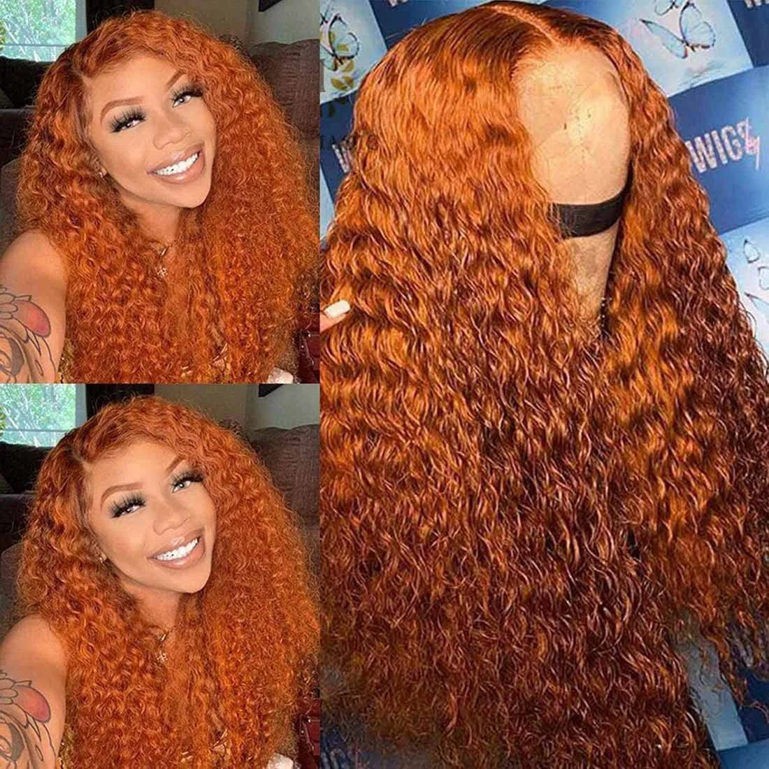200 Density Ginger Orange Curly 13x4 HD Lace Frontal