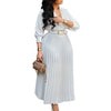 Elegant V Neck Lace-up Belted Party Dresses Women Spring Pleated