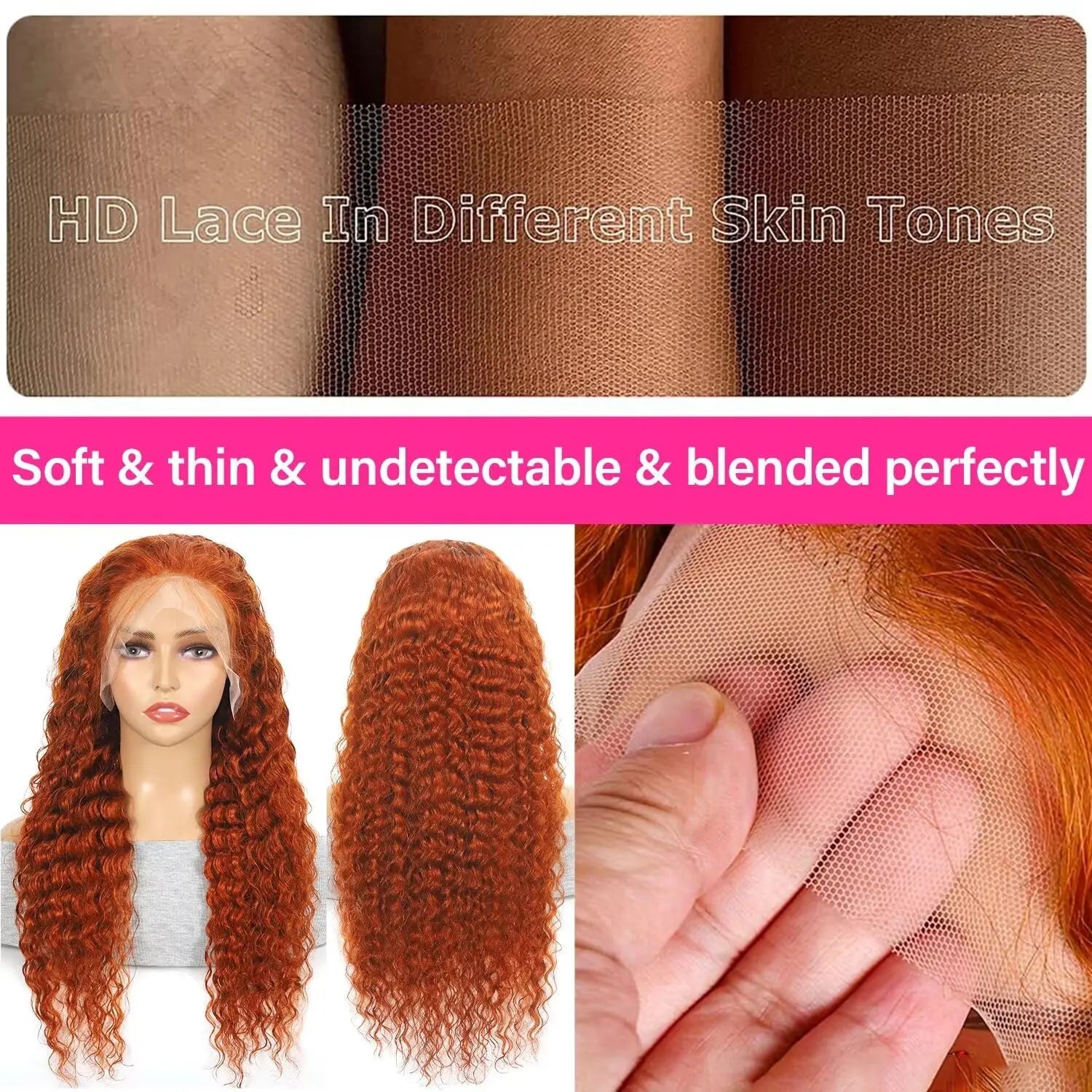 Orange Ginger Deep Curly Human Hair Wigs 13x4 13x5 Ginger Deep