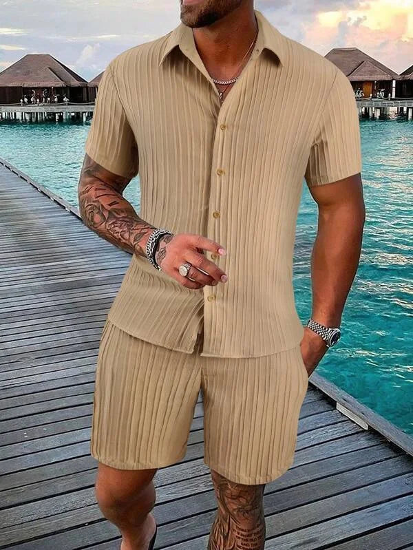 2025 Men's Fashion Summer New Style Casual Solid Color Stripe