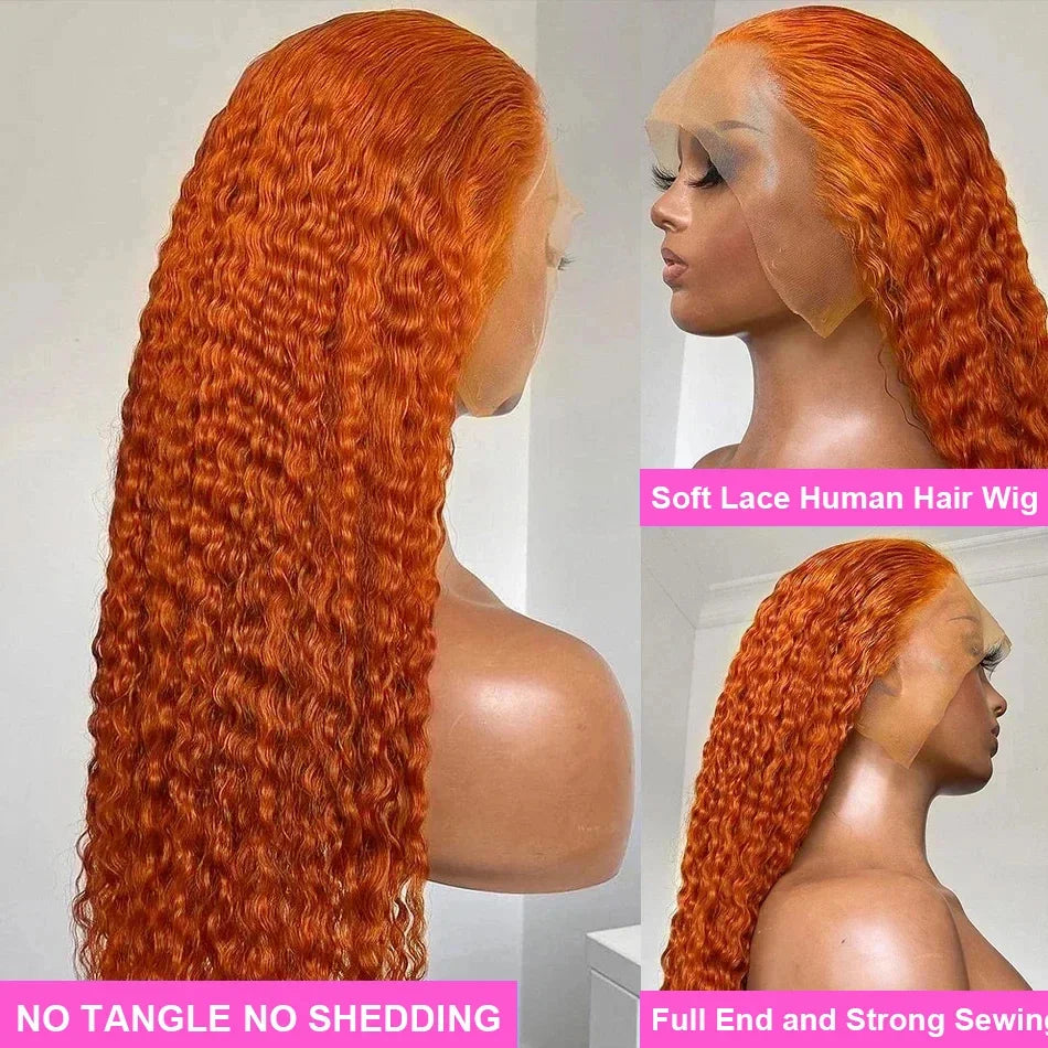 Orange Ginger Deep Curly Human Hair Wigs 13x4 13x5 Ginger Deep