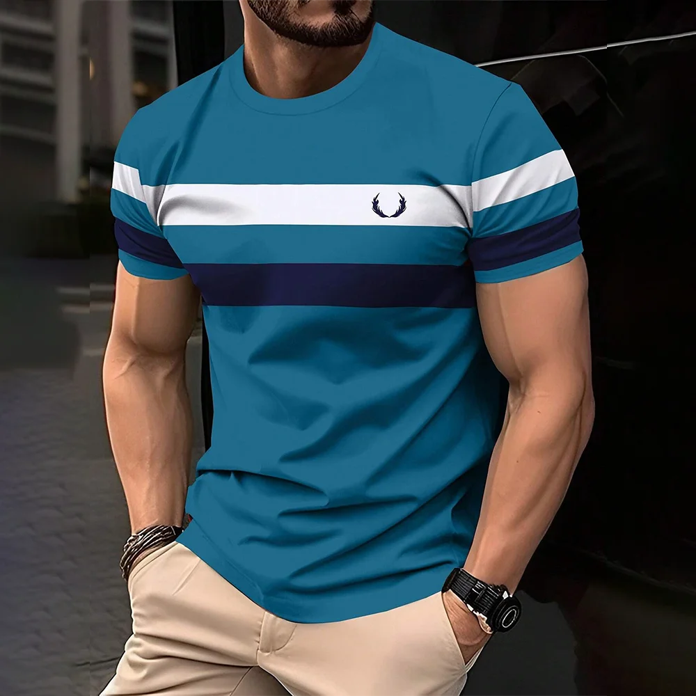 Simple Casual Striped Print T-Shirt For Men Fashion Street Men's