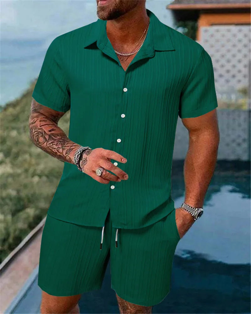 2025 Men's Fashion Summer New Style Casual Solid Color Stripe