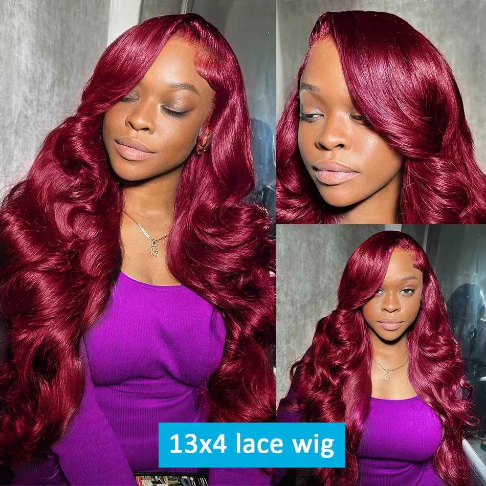 13x4 99j Burgundy Body wave Lace Front Human Hair