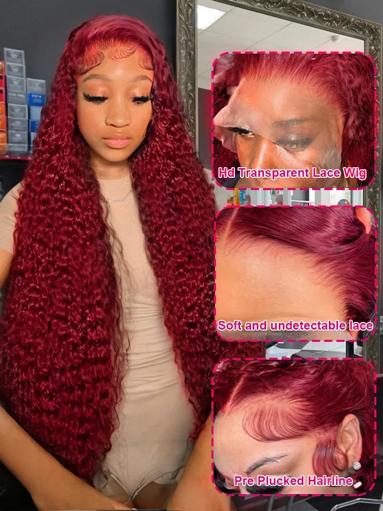 250 Density 30 Inch 13x6 HD 99J Burgundy Deep Wave Lace